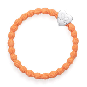 Hair Tie/Bracelet - Silver Heart Neon Orange