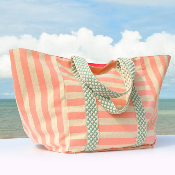 Wide Striped Beach Bag