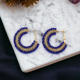 Lapis Mini Beaded Ombre Hoop Earrings