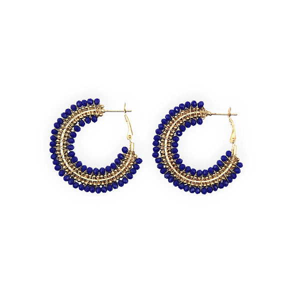 Boucles d'oreilles créoles ombrées en mini perles de lapis