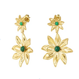 Boucles d'oreilles à fleurs dorées et vertes 