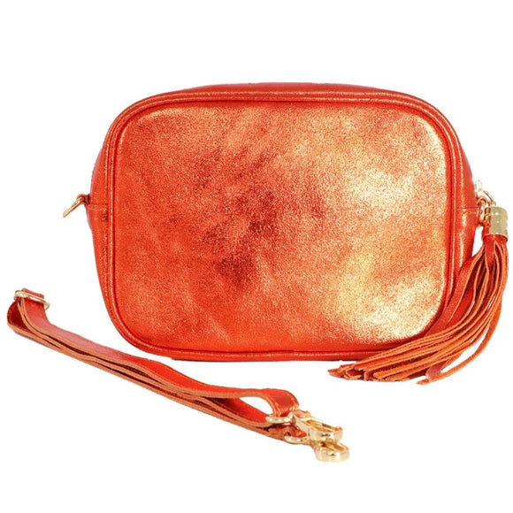 Italian Leather Metallic shoulder bag - Orange