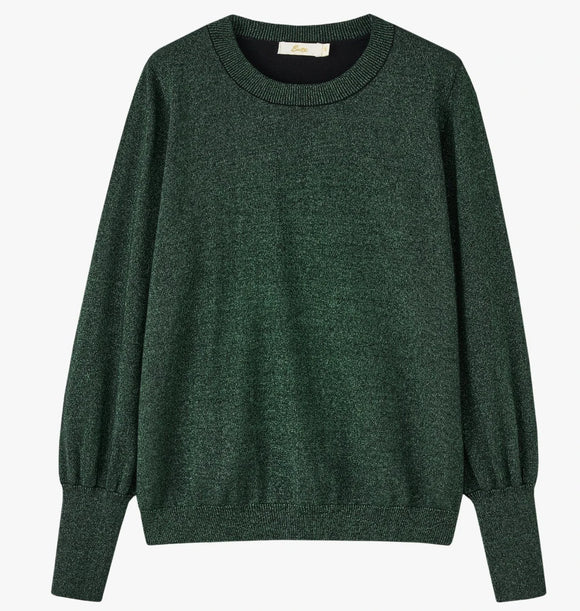 Balloon Sleeve Jumper - Green, Glitter