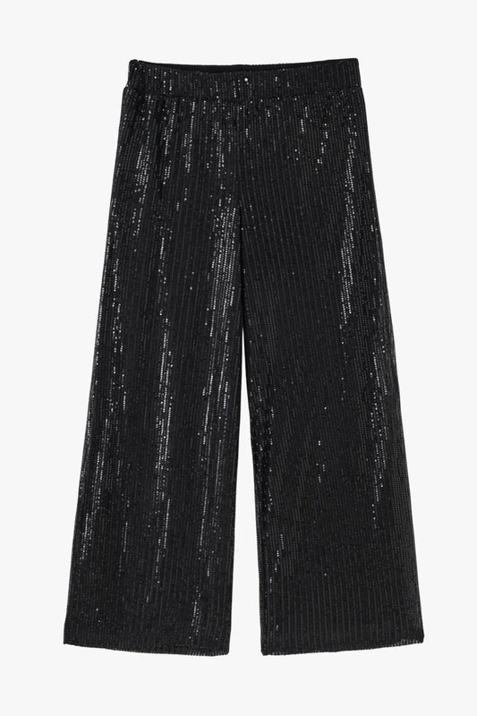 Black Sequin Wide Leg Trousers