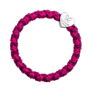 Hair Tie/Bracelet - Silver Heart Woven - Magenta