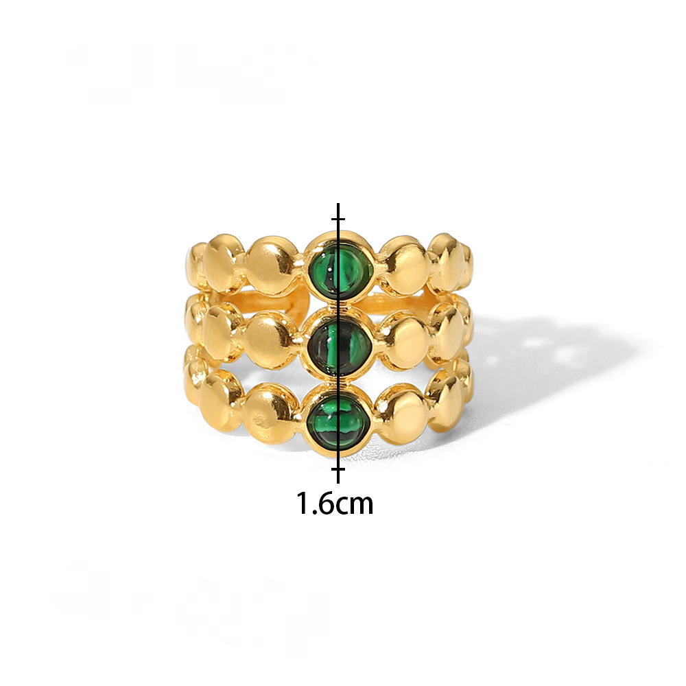 18K Gold-plated Stainless Steel Inlaid Stone Adjustable Ring