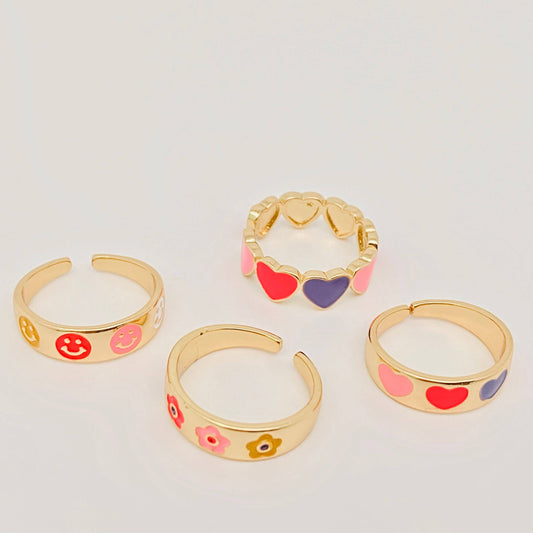 Enamel Flower Hearts Ring