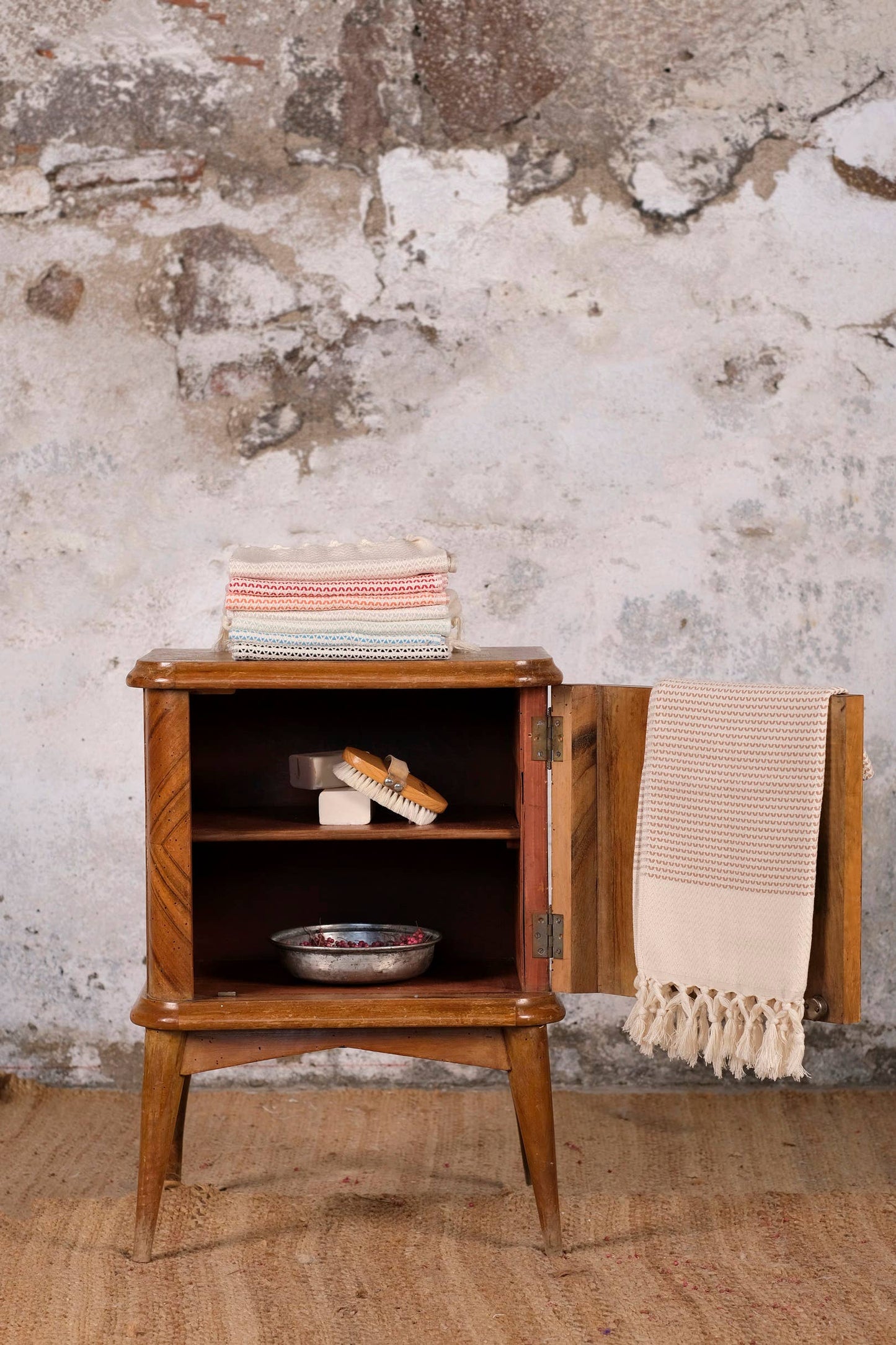 Cream and Mint Turkish Hand Towel