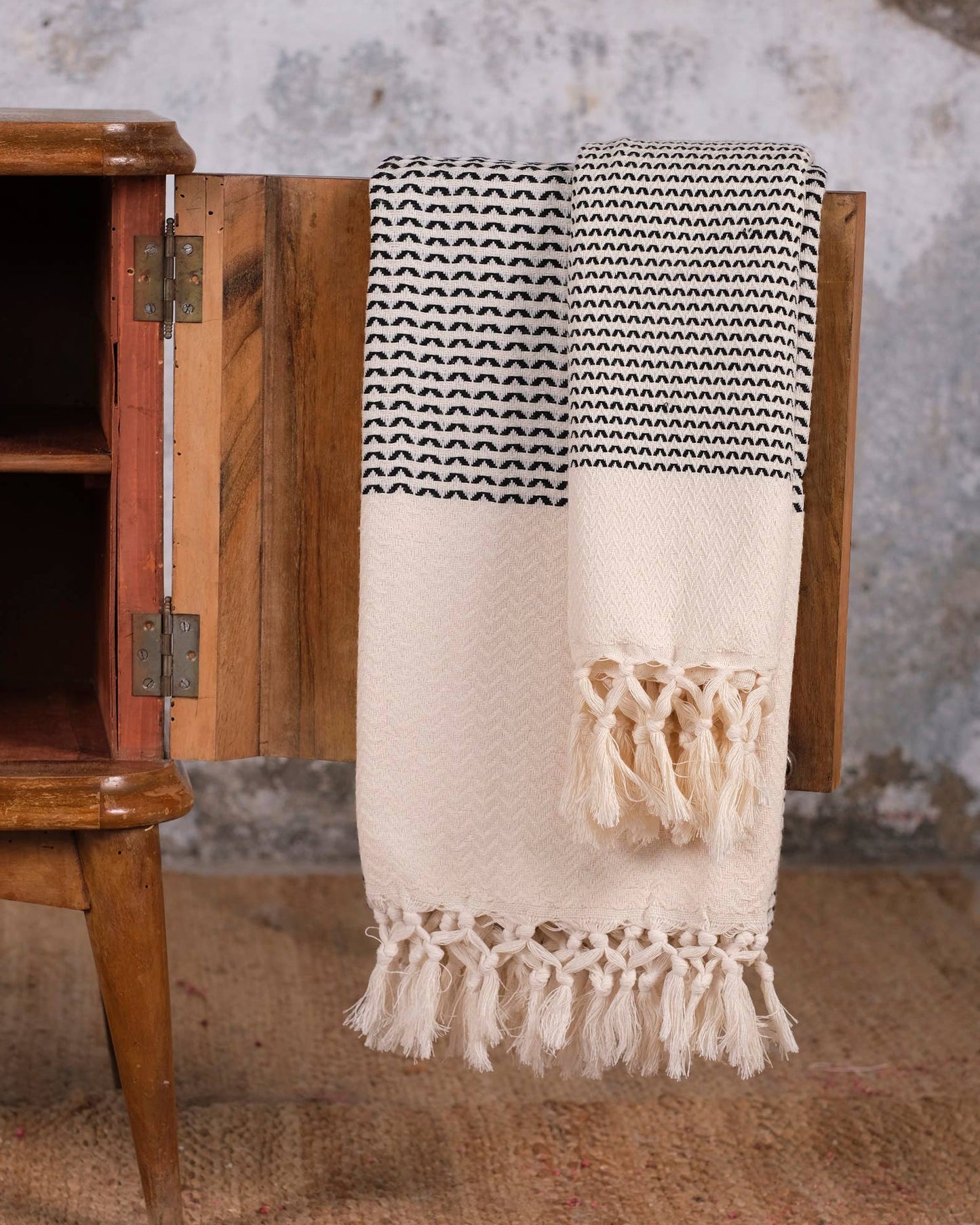 Black and Cream Turkish Hand Towel
