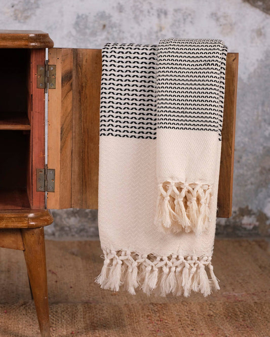Black and Cream Turkish Hand Towel
