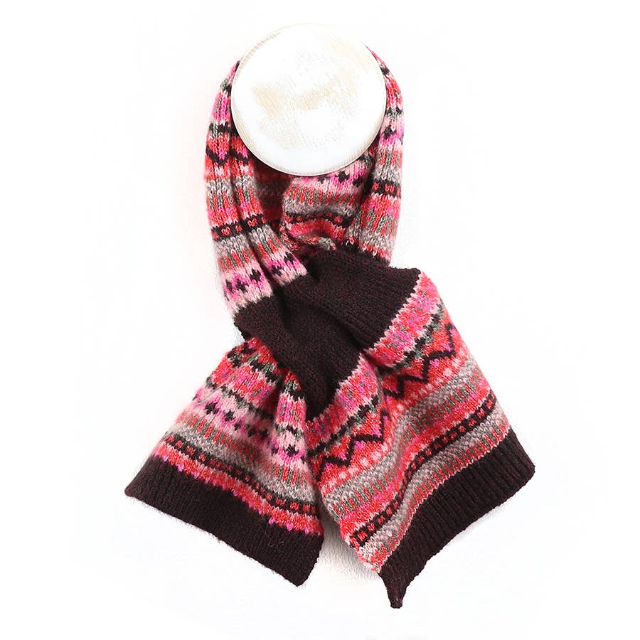 Red and Pink Mix Recycled Blend Fair Isle Pull Through Scarf