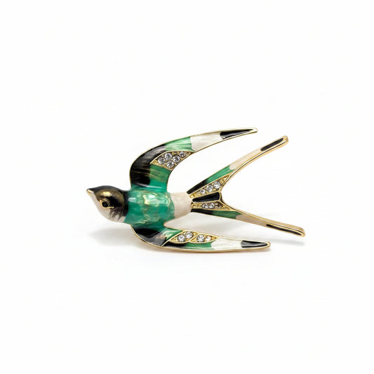 Rhinestone Enamel Swallow Brooch