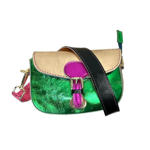 Bolso de hombro metálico multicolor - Verde y dorado