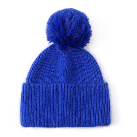 Wool Hat with Pom Pom - Royal Blue