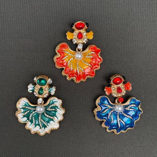 Rhinestone Inlaid Enamel Goldfish Brooch: Blue