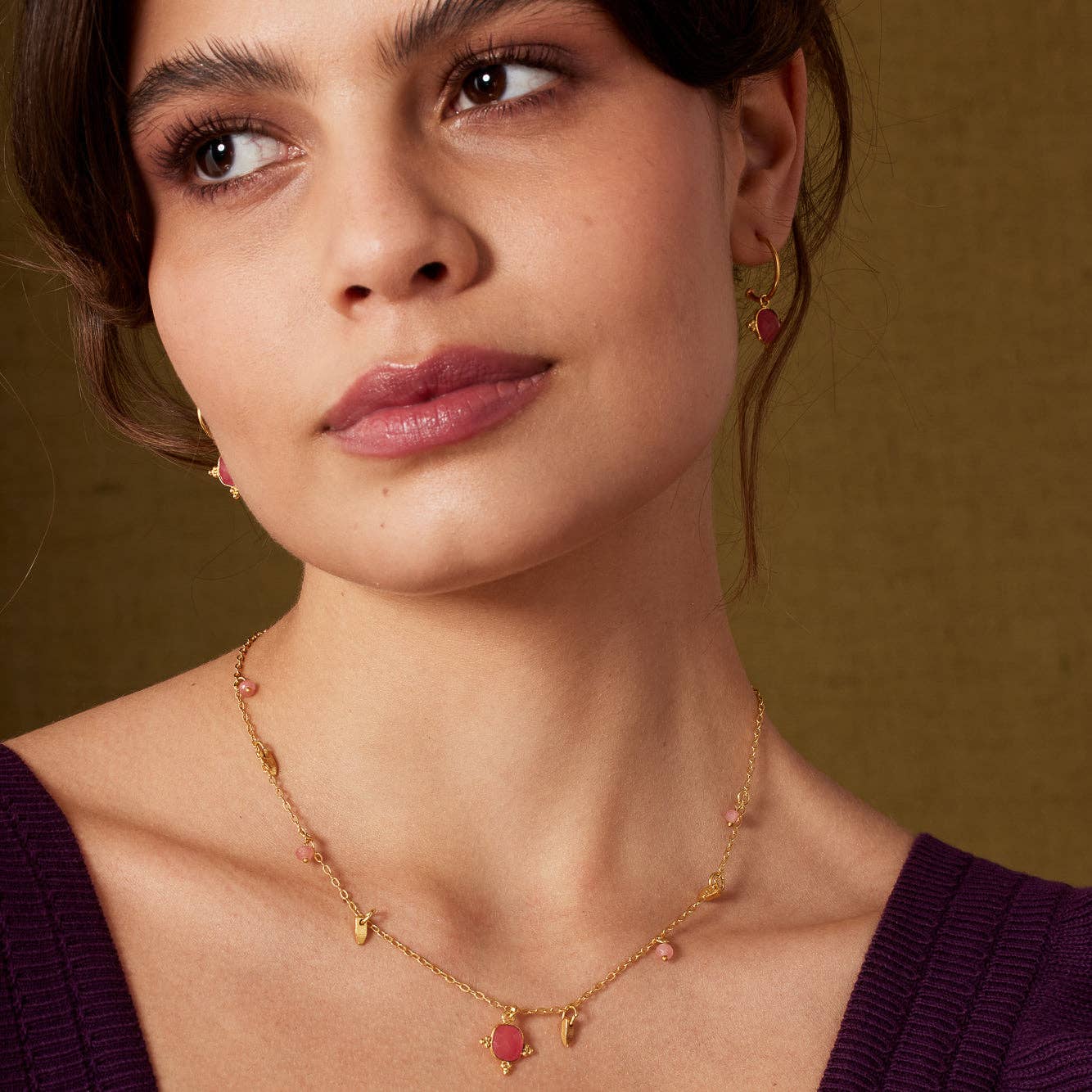 Dot Set Earrings  - Pink Jade