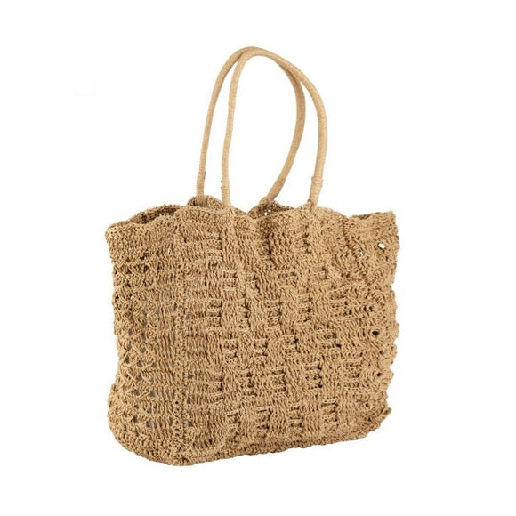 Hand crochet paper raffia tote bag in natural - unlined