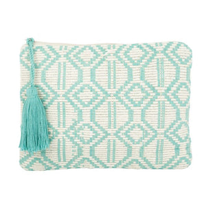 Aqua and Cream woven pouch