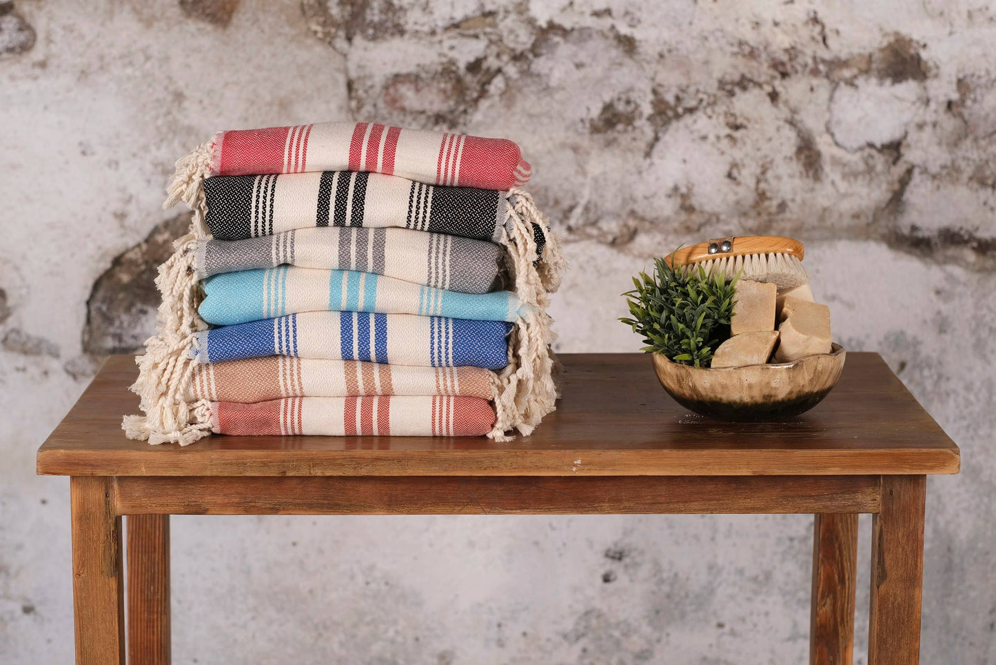 Striped Turkish Cotton Peshtemal Bath Beach Gym Spa Towel - Blue