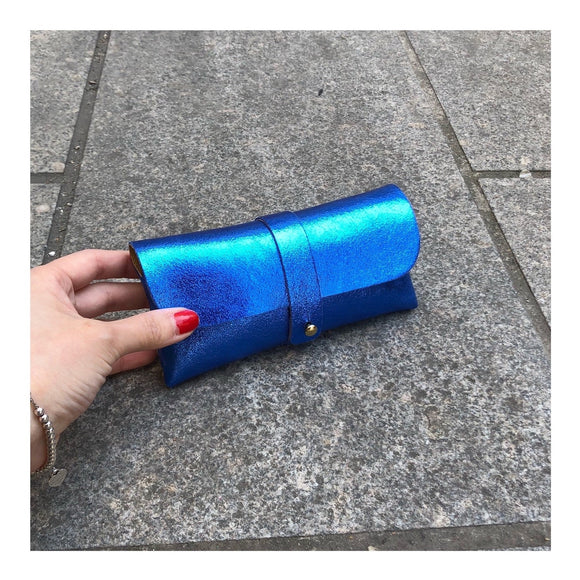 Leather Glasses Case - Electric Blue