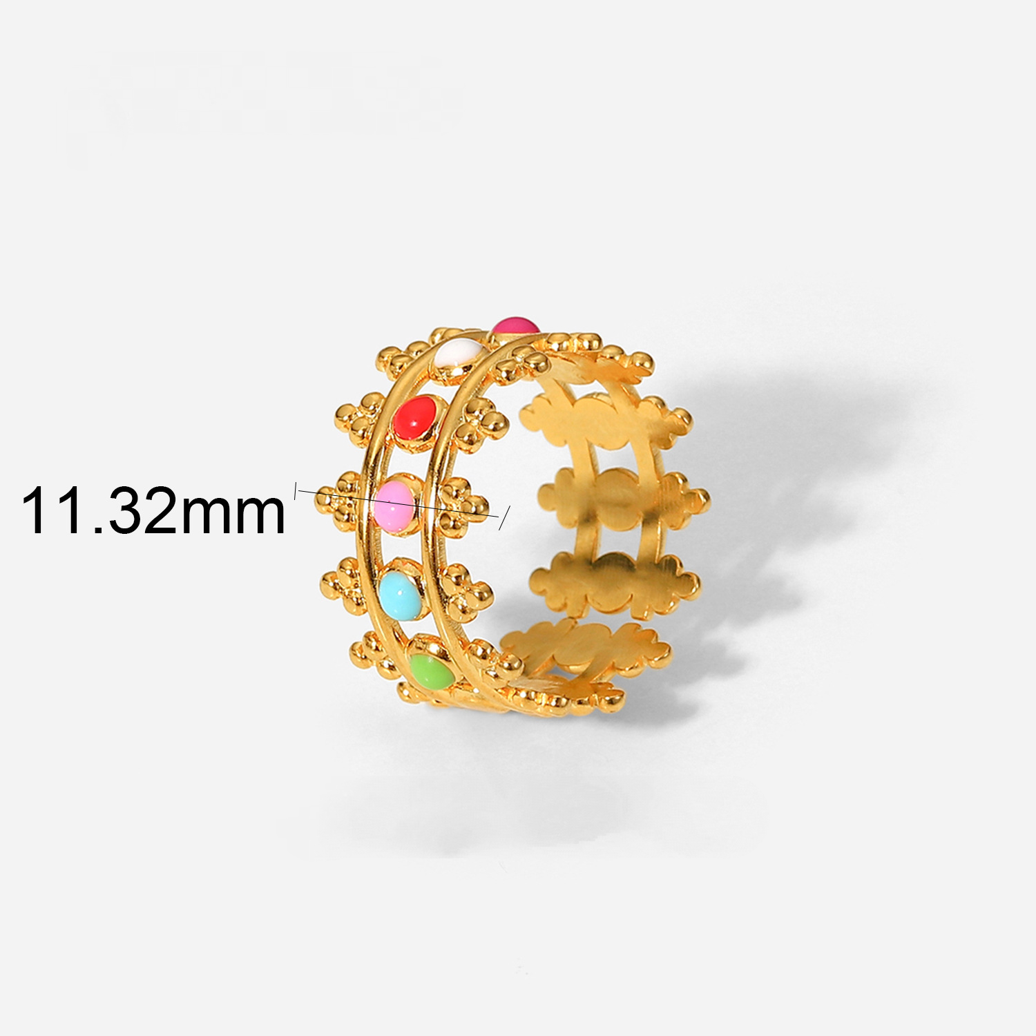 Adjustable crown ring showing flexible sizing and enamel crown design