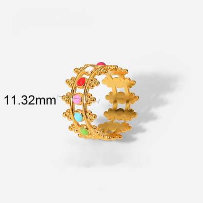 Adjustable crown ring showing flexible sizing and enamel crown design