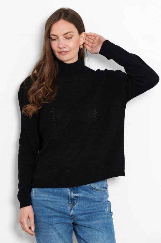 Cashmere Blend Jumper - Black, Ribbed