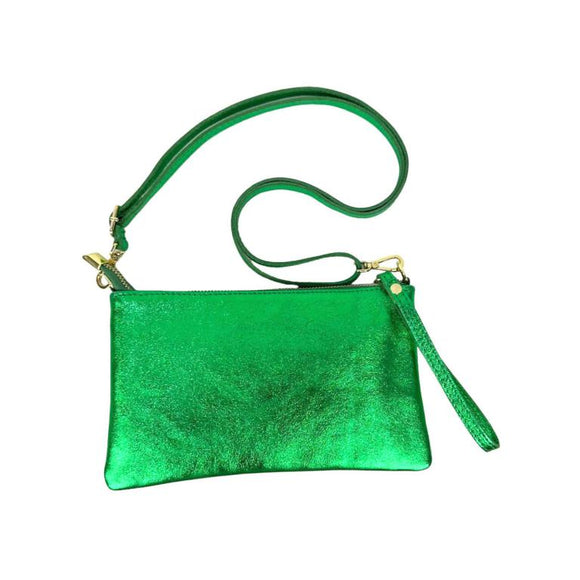 Metallic Leather Clutch Bag - Green