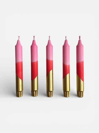 Hand Dipped Pink, Red & Gold Valentines Day Dinner Candles 
