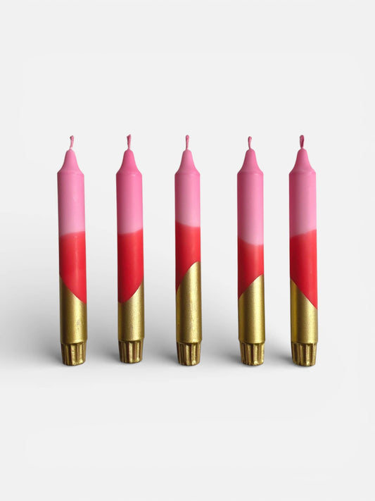 Hand Dipped Pink, Red & Gold Valentines Day Dinner Candles 