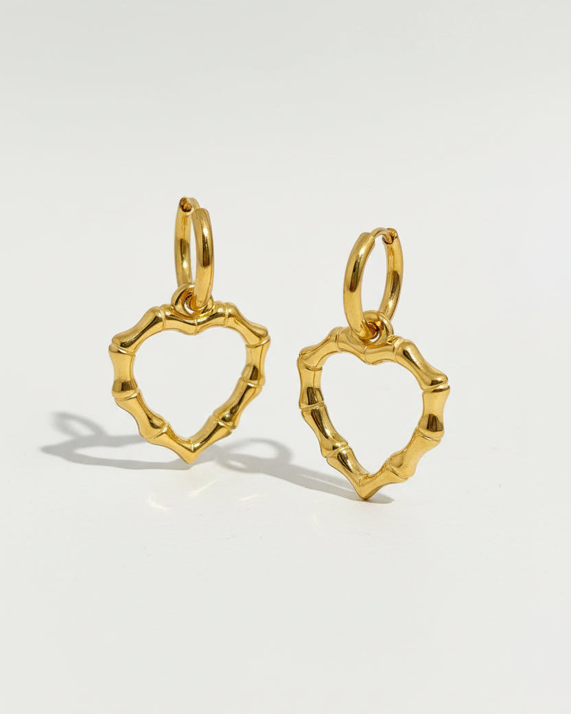 Hollow Bamboo Heart Huggie Earrings