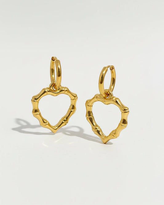 Hollow Bamboo Heart Huggie Earrings