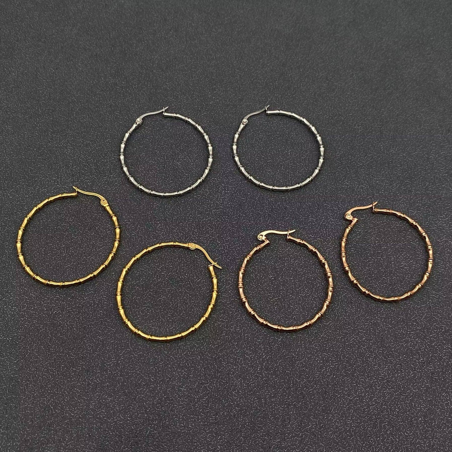 Thin Golden Bamboo Hoop Earrings