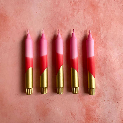 Hand Dipped Pink, Red & Gold Valentines Day Dinner Candles 