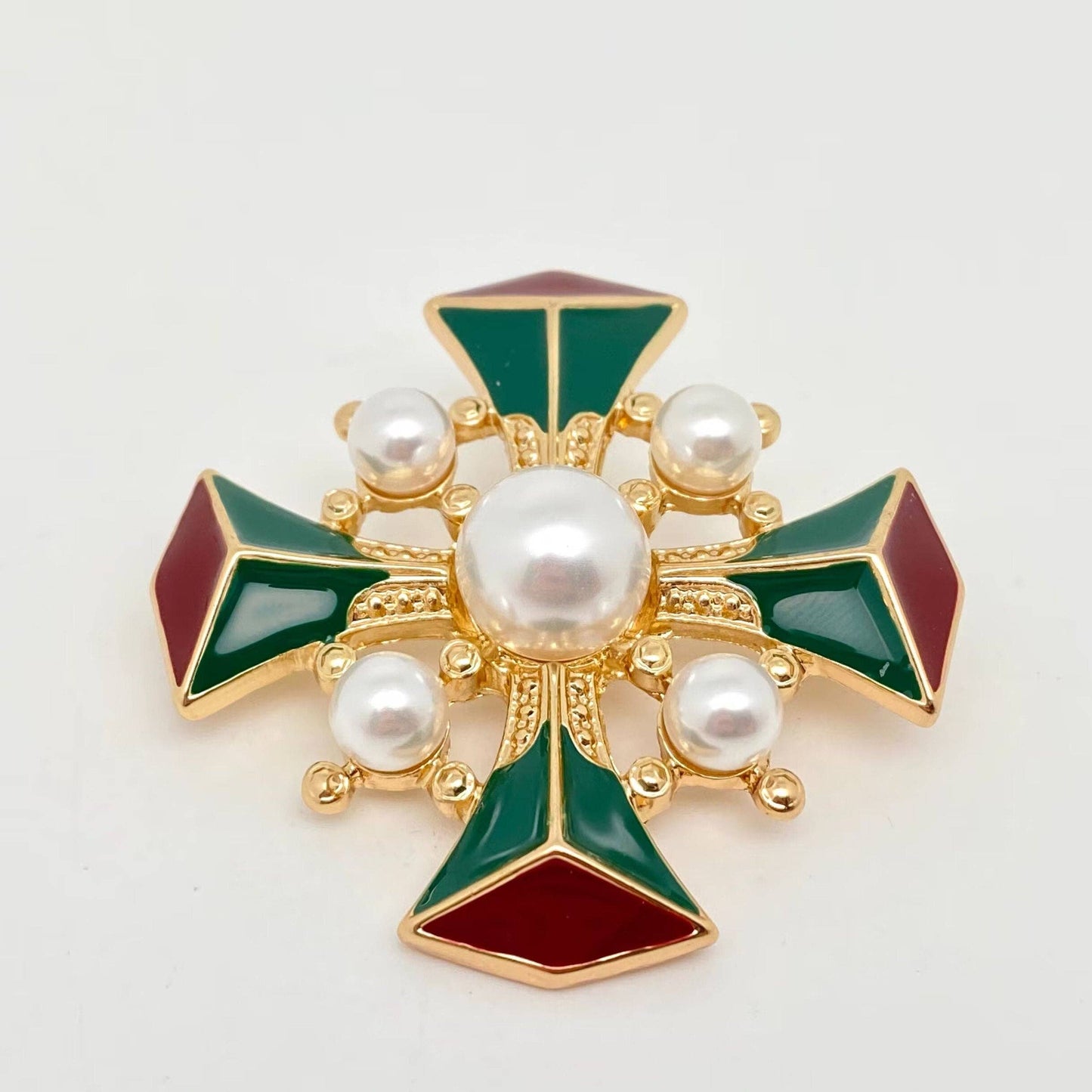 Baroque Vintage Enamel Cross Brooch