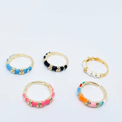 Green Enamel Gold Plated Adjustable Ring with Inlaid Cubic Zirconia