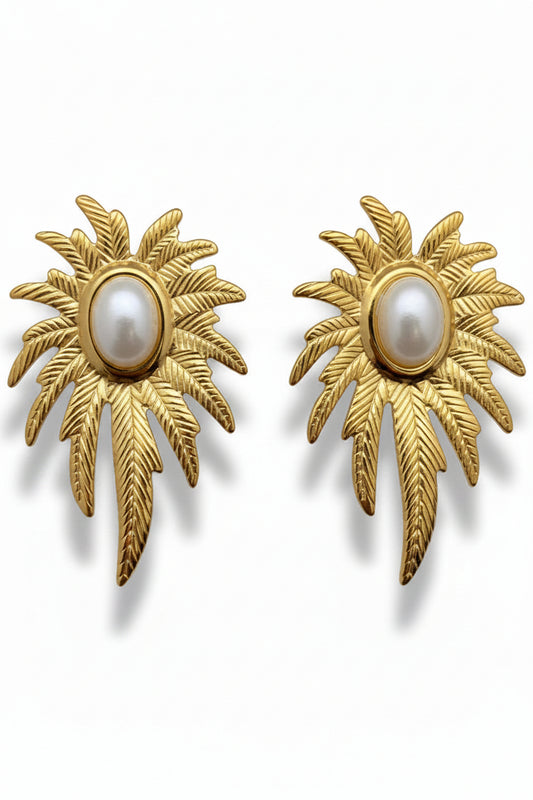 Pearl Inlaid Leaves Earrings