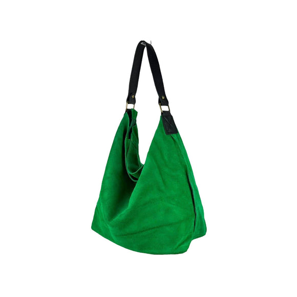 Large Suede Leather Bag - Grass Green