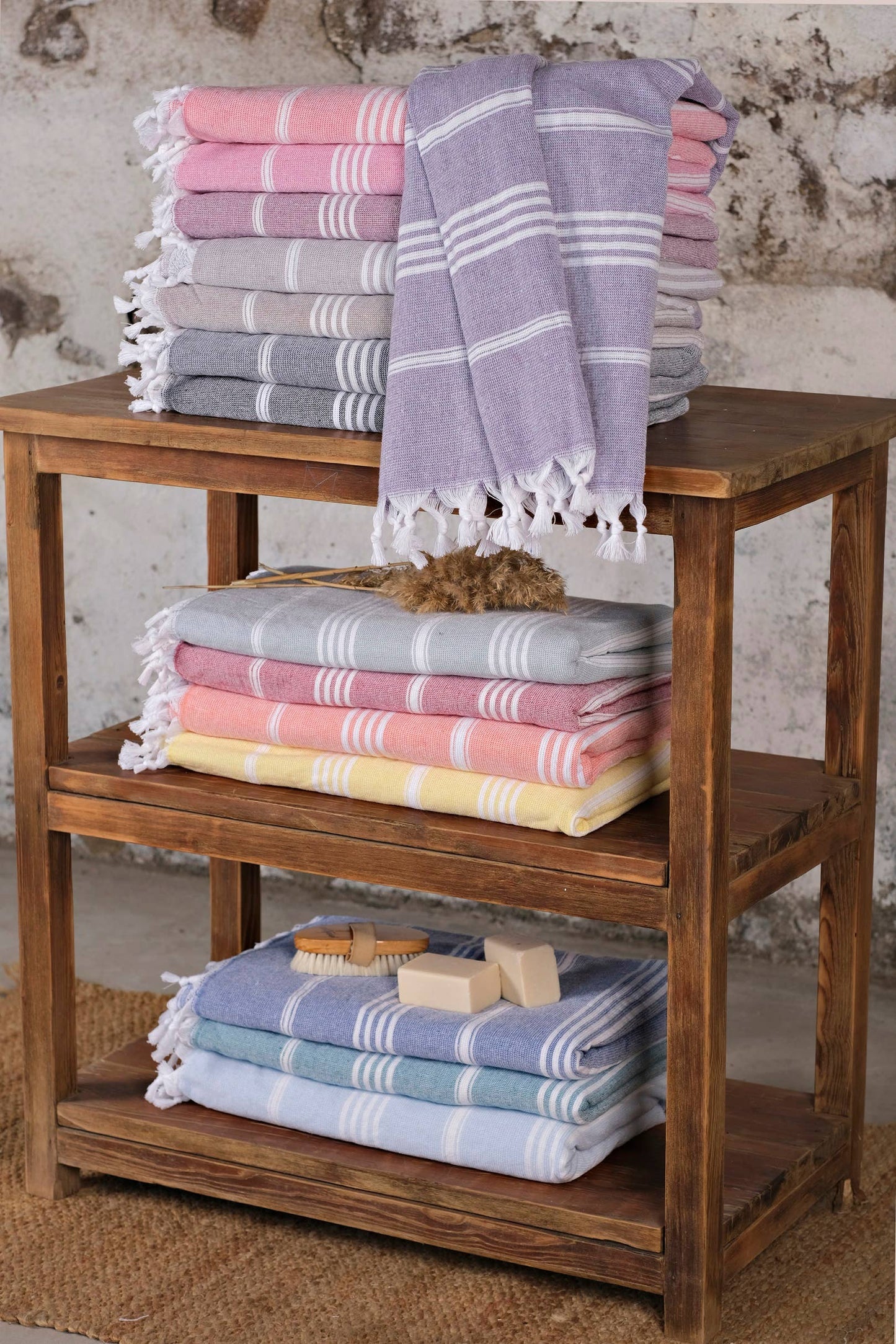 Turkish Cotton Towel - Green and White Stripe