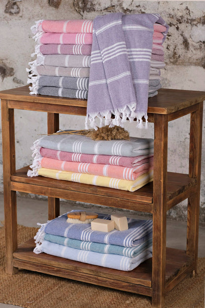 Turkish Cotton Towel - Green and White Stripe