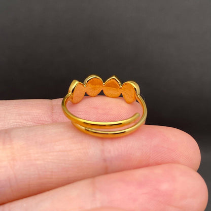 Zircon Inlaid 18K Gold Plated S.Steel Adjustable Ring - FGS: Blue