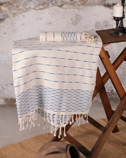 Peshtemal Hand Towel - Blue and Cream Stripe