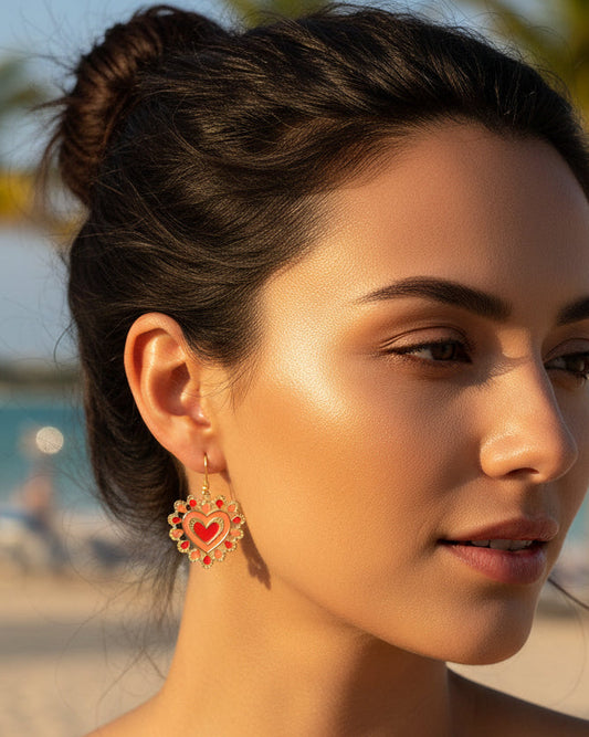 Pink and Red Enamel Heart Earrings