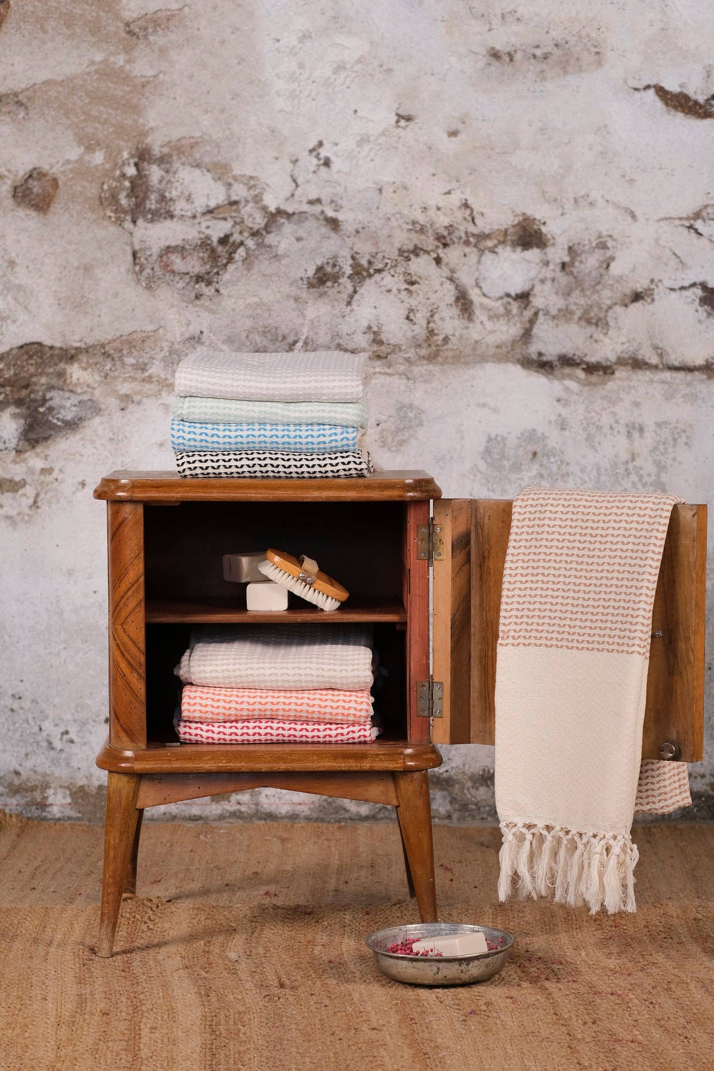 Cream and Mint Turkish Hand Towel