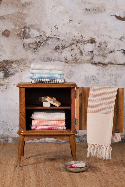 Cream and Mint Turkish Hand Towel