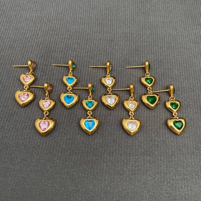Triple Heart Drop Earrings