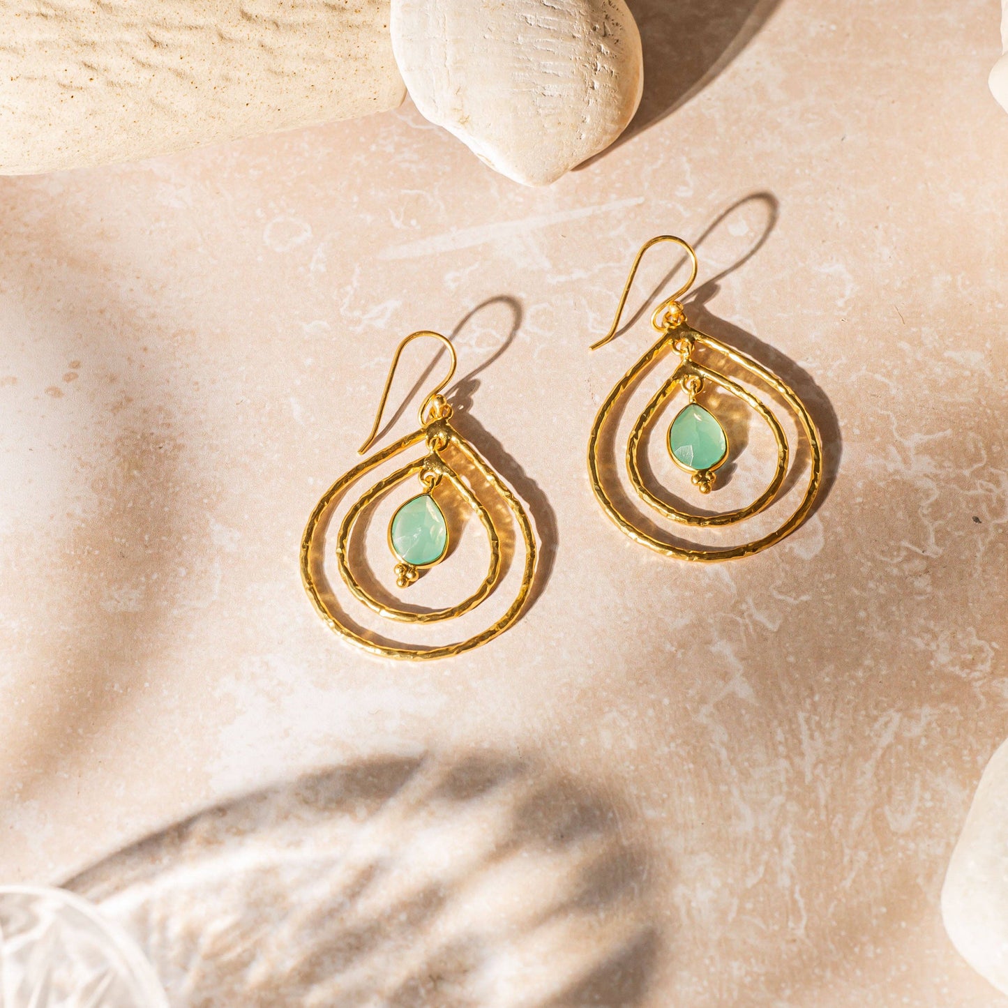 Double Hoop Earrings - Aqua Chalcedony