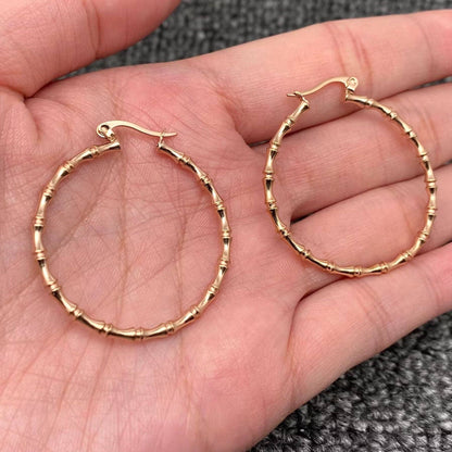 Thin Golden Bamboo Hoop Earrings