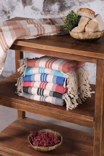 Striped Turkish Cotton Peshtemal Bath Beach Gym Spa Towel - Blue