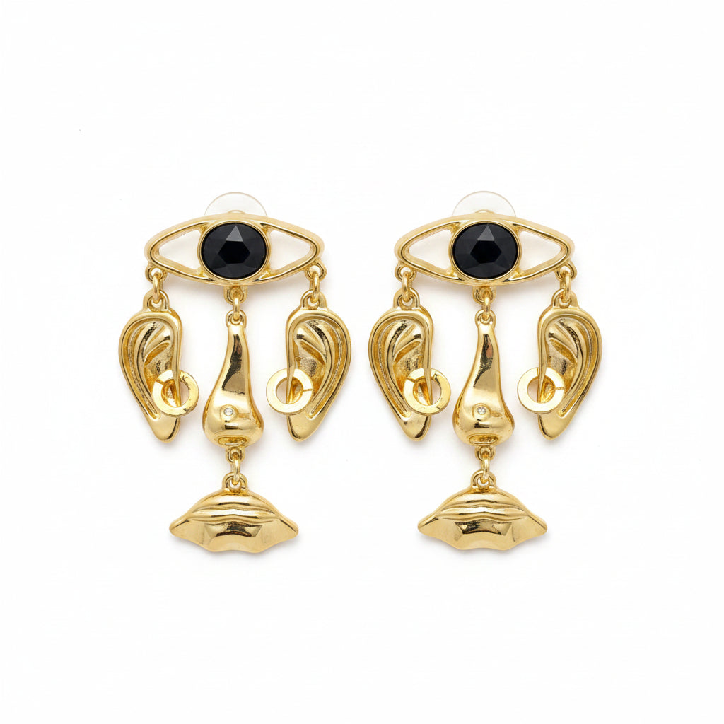 Eyes & Nose & Mouth Abstract Face Earrings